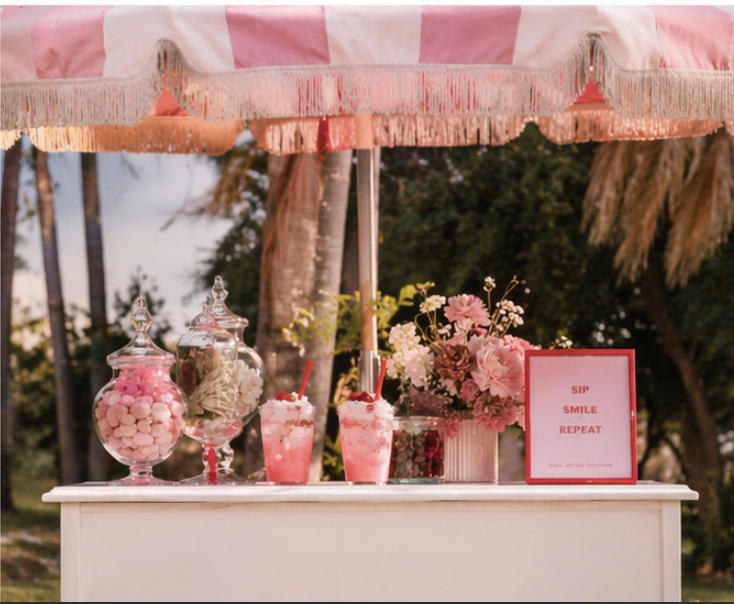 Pink wavy acrylic bar menu sign in flowers